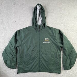 NWT Amazon AWS AMER PSA Windbreaker Hooded Full Zip Jacket Green Mens Size Large